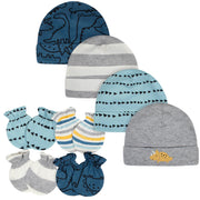 8-Piece Baby Boys Dino Caps & Mittens Set-Gerber Childrenswear