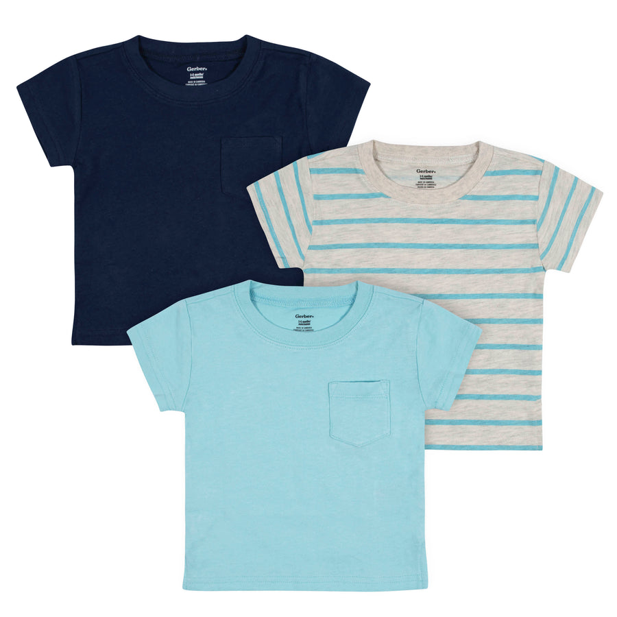 3-Pack Baby & Toddler Boys Royal Blues Short Sleeve Pocket Tees-Gerber Childrenswear