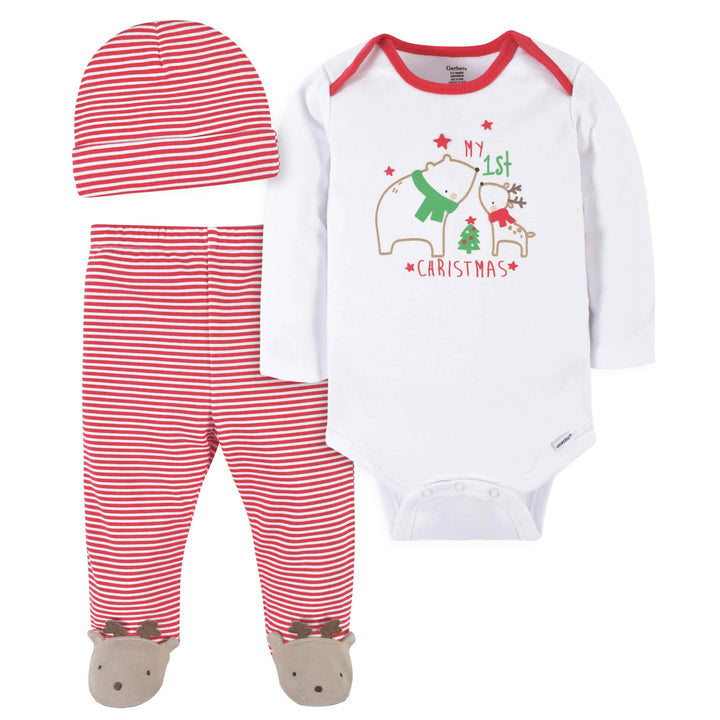 3-Piece Baby Neutral Polar Bear & Reindeer Onesies® Bodysuit, Pants, & Cap Set-Gerber Childrenswear