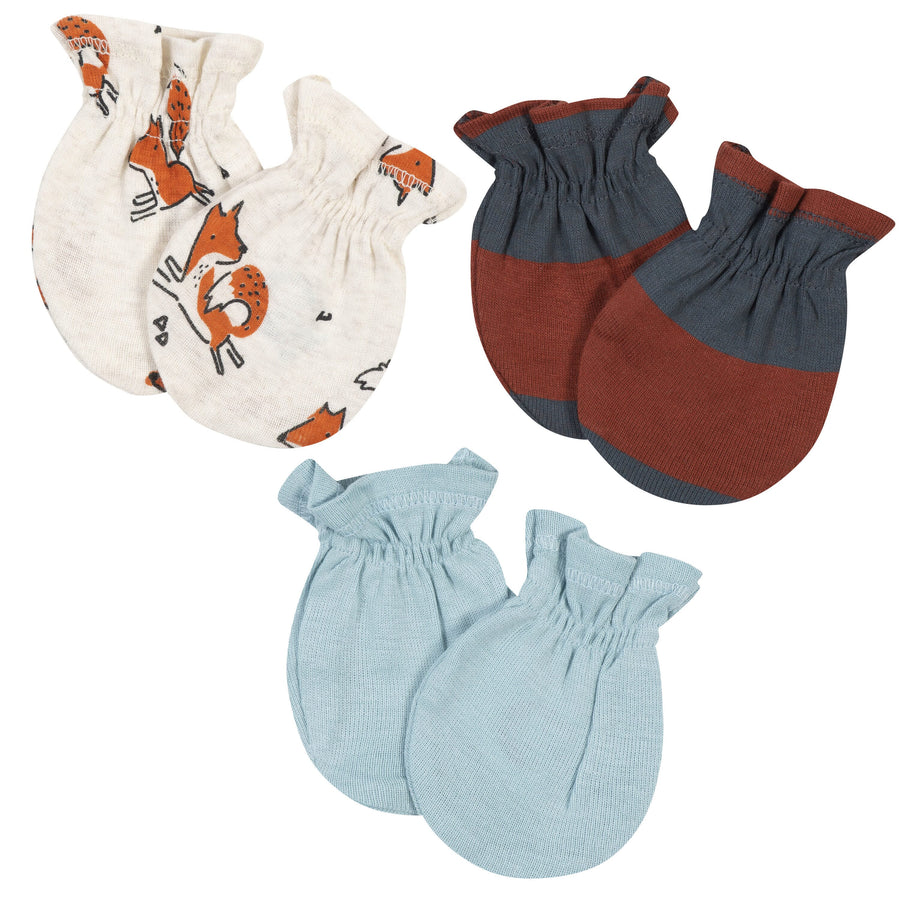 3-Pack Baby Boys Fox No Scratch Mittens-Gerber Childrenswear
