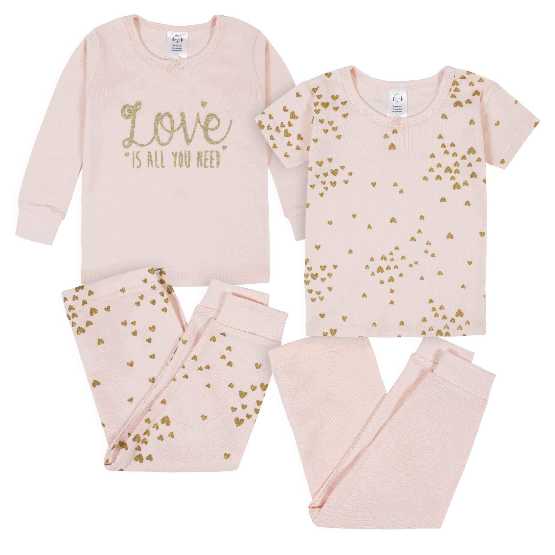4-Piece Baby & Toddler Girls Love Snug Fit Cotton Pajamas-Gerber Childrenswear