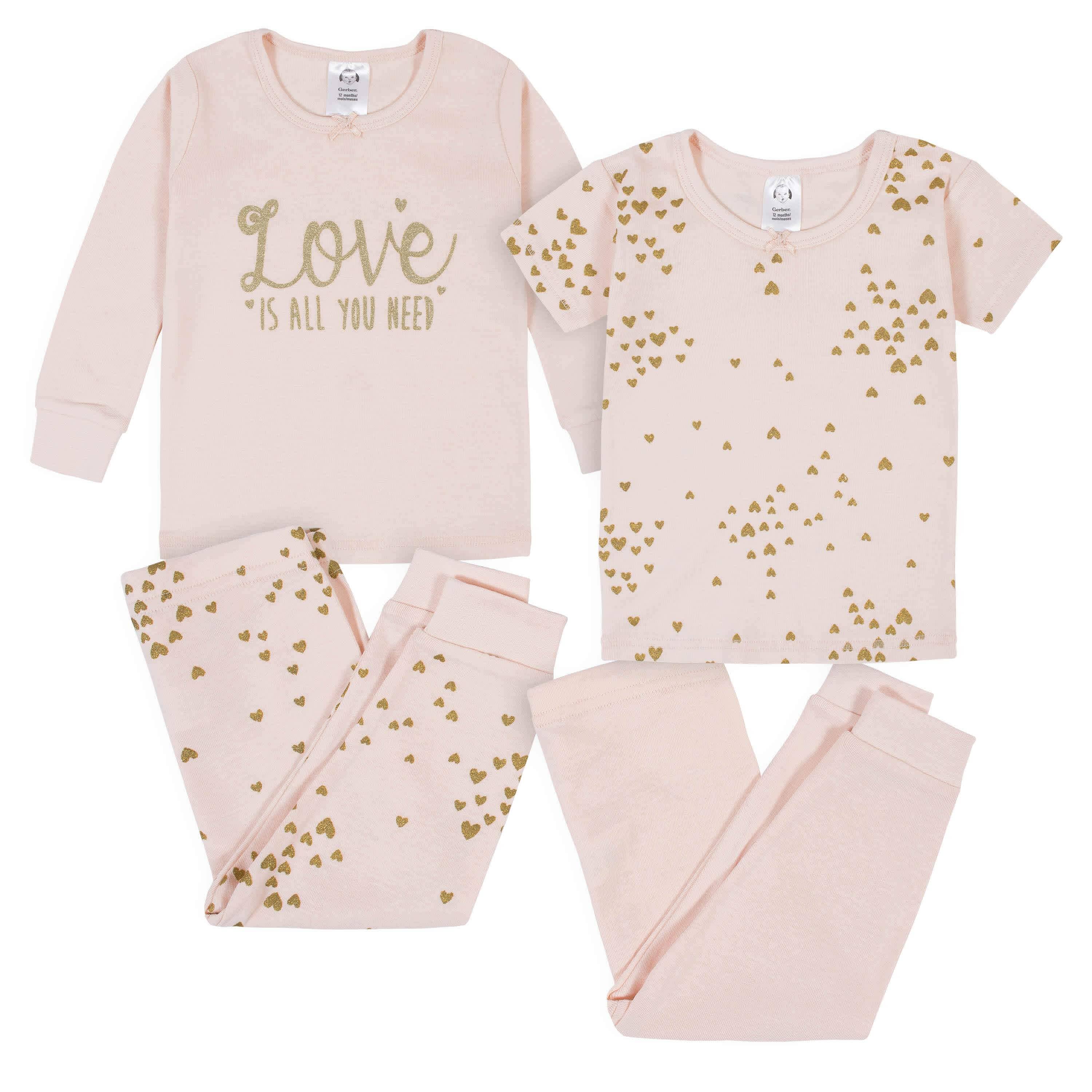 4-Piece Baby & Toddler Girls Love Snug Fit Cotton Pajamas-Gerber Childrenswear
