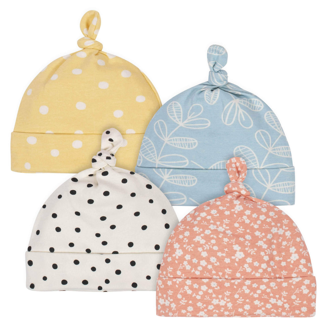 4-Pack Baby Girls Comfy Stretch Flower Pot Caps-Gerber Childrenswear