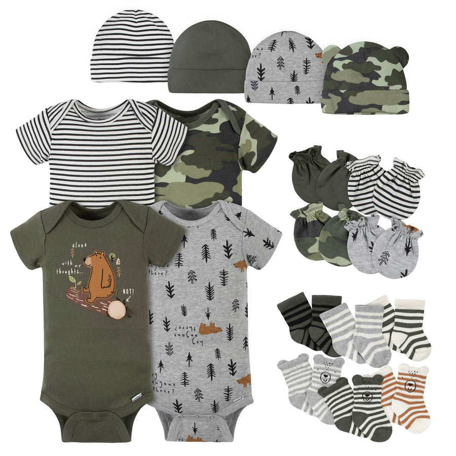 18-Piece Baby Boys Bear Onesies® Bodysuit, Mitten, Cap, & Sock Set-Gerber Childrenswear