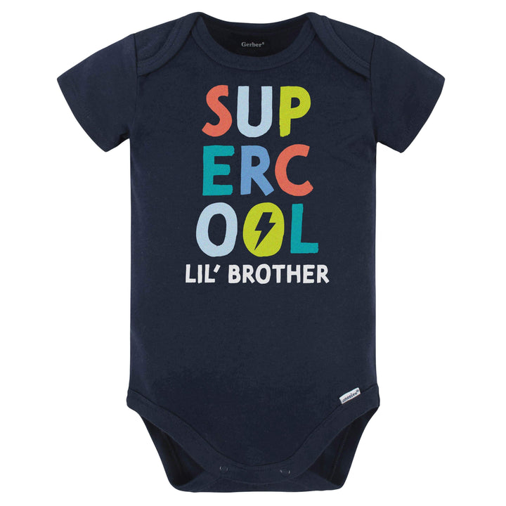 Baby Boy "Super Cool Little Brother" Short Sleeve Onesies® Bodysuit-Gerber Childrenswear