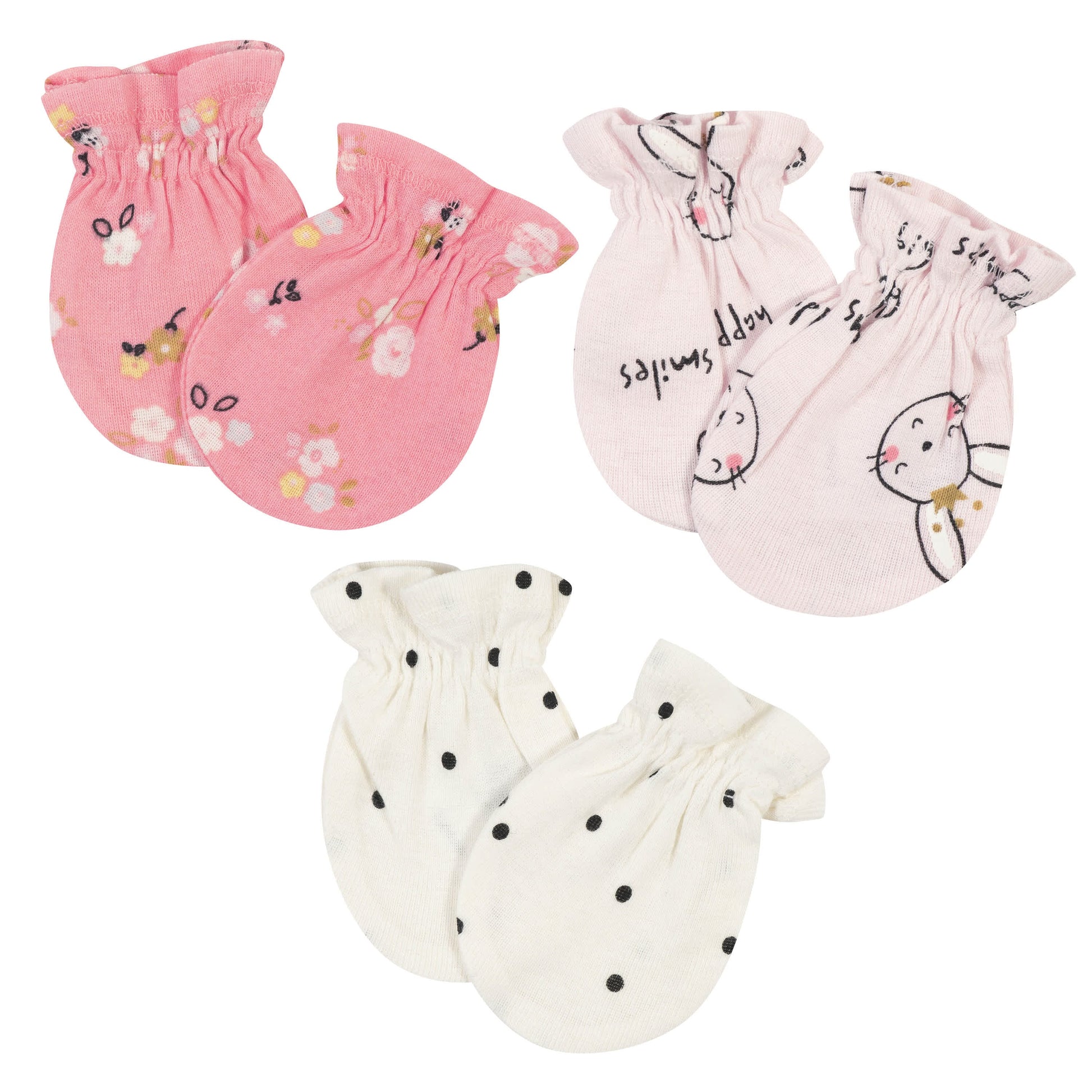 3-Pack Baby Girls Ballerina No Scratch Mittens-Gerber Childrenswear
