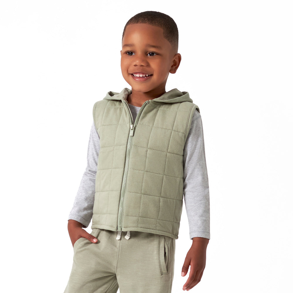 Infant & Toddler Boys Green Quilted Hooded Vest