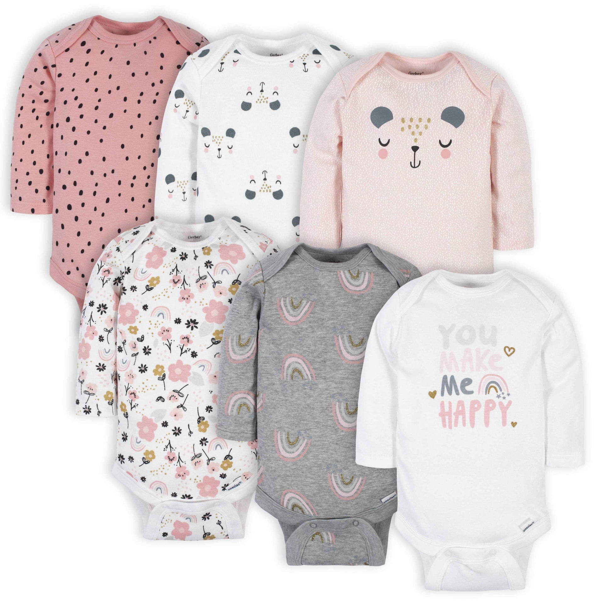 6 Pack Bear Long Sleeve Onesies® Bodysuits