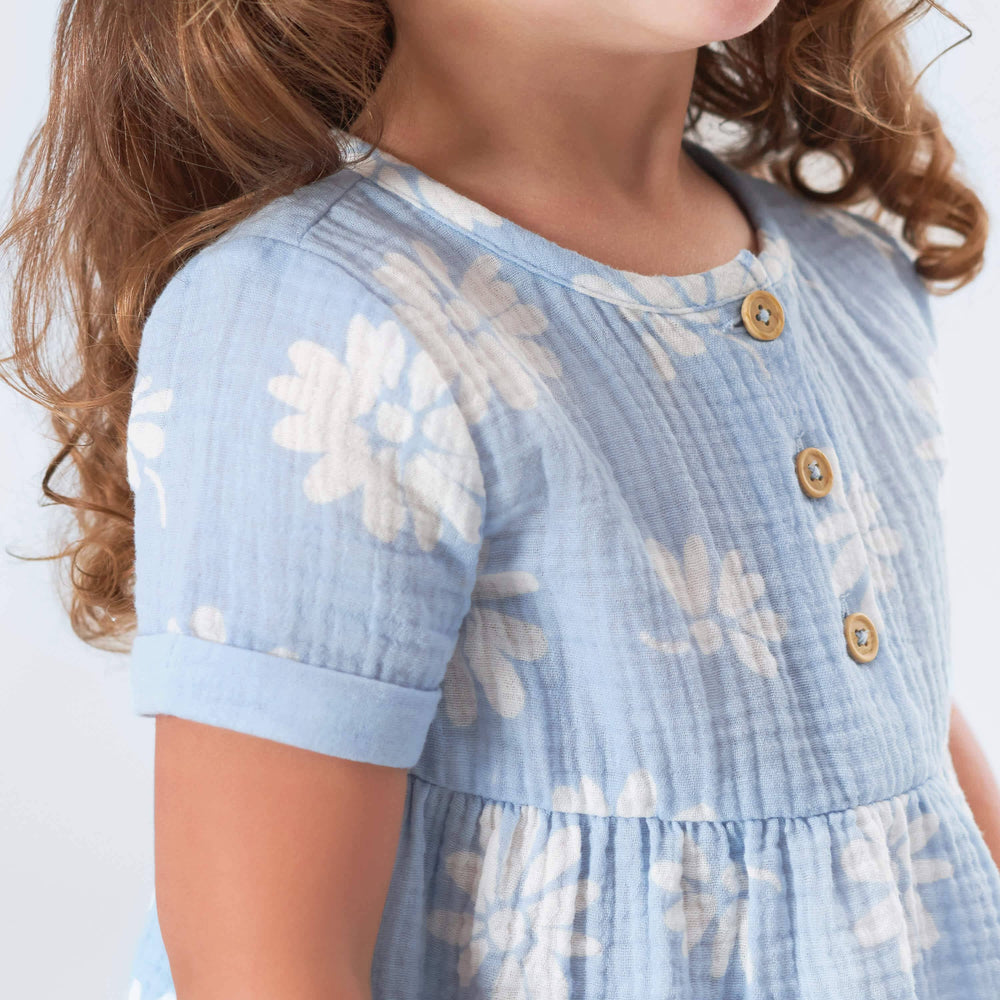 Infant & Toddler Girls Blue Floral Gauze Dress-Gerber Childrenswear
