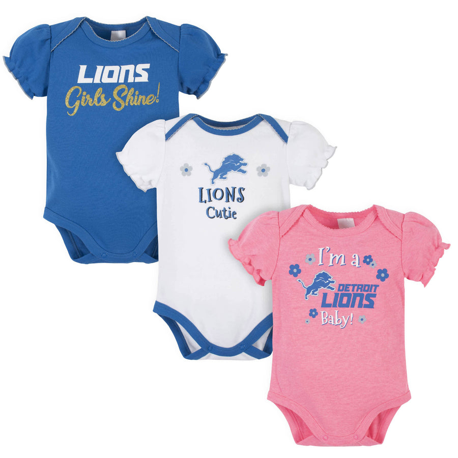 Detroit Lions Baby Girls Short Sleeve Bodysuits-Gerber Childrenswear