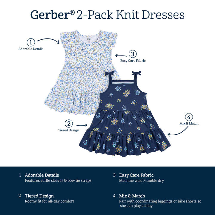 2-Pack Infant & Toddler Girls Blue Floral Knit Dresses