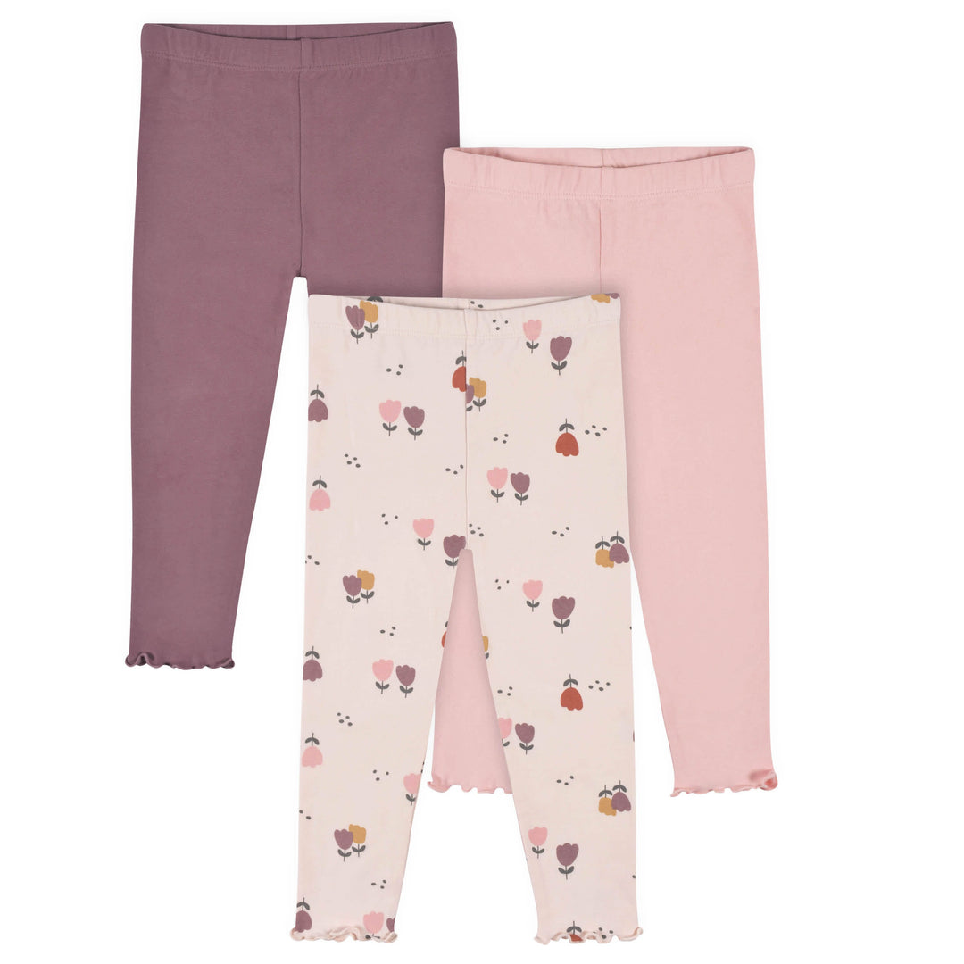 3-Pack Infant & Toddler Girls Burgundy Floral Leggings – Gerber