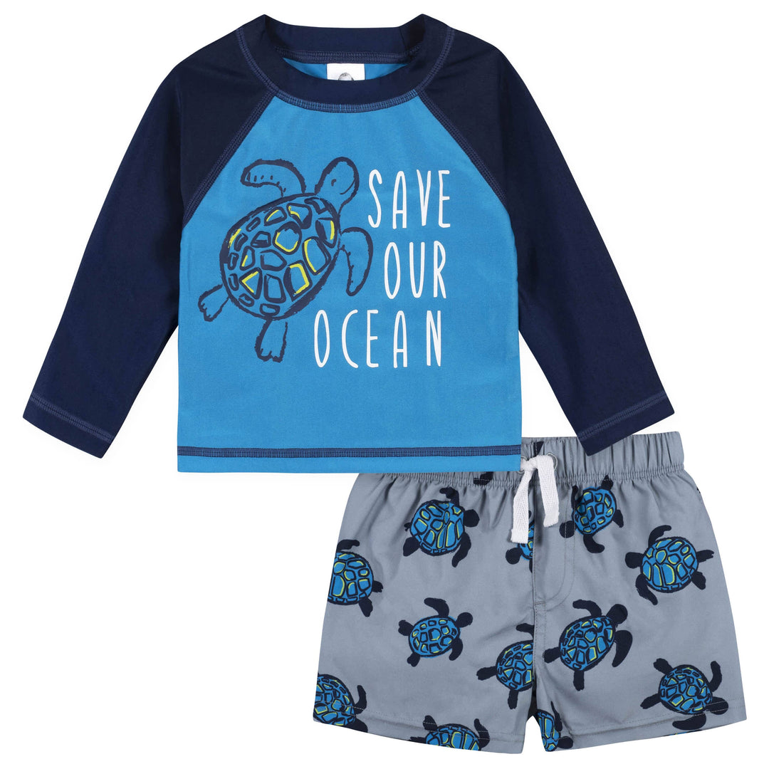 2-Piece Baby Toddler Boys UPF 50+ Sea Friends Rash Guard Swim Trunks Set 0-3M