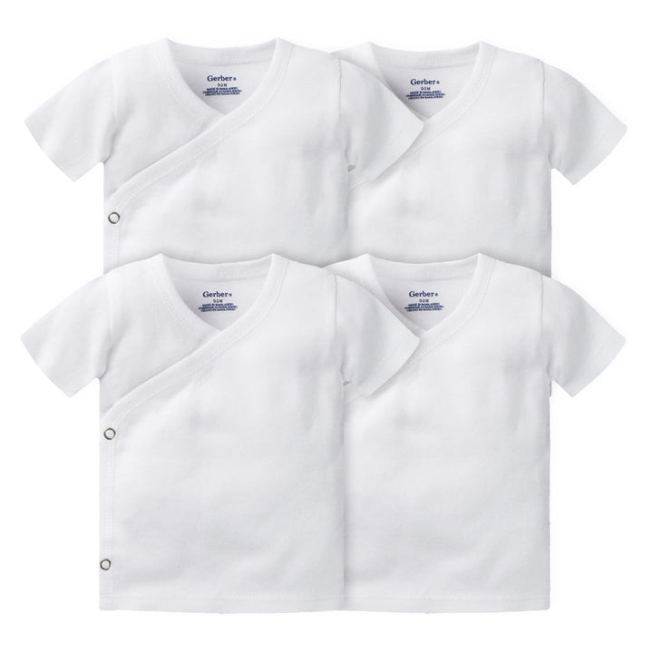 4-Pack Baby Neutral White Organic Short Sleeve Side Snap Shirt