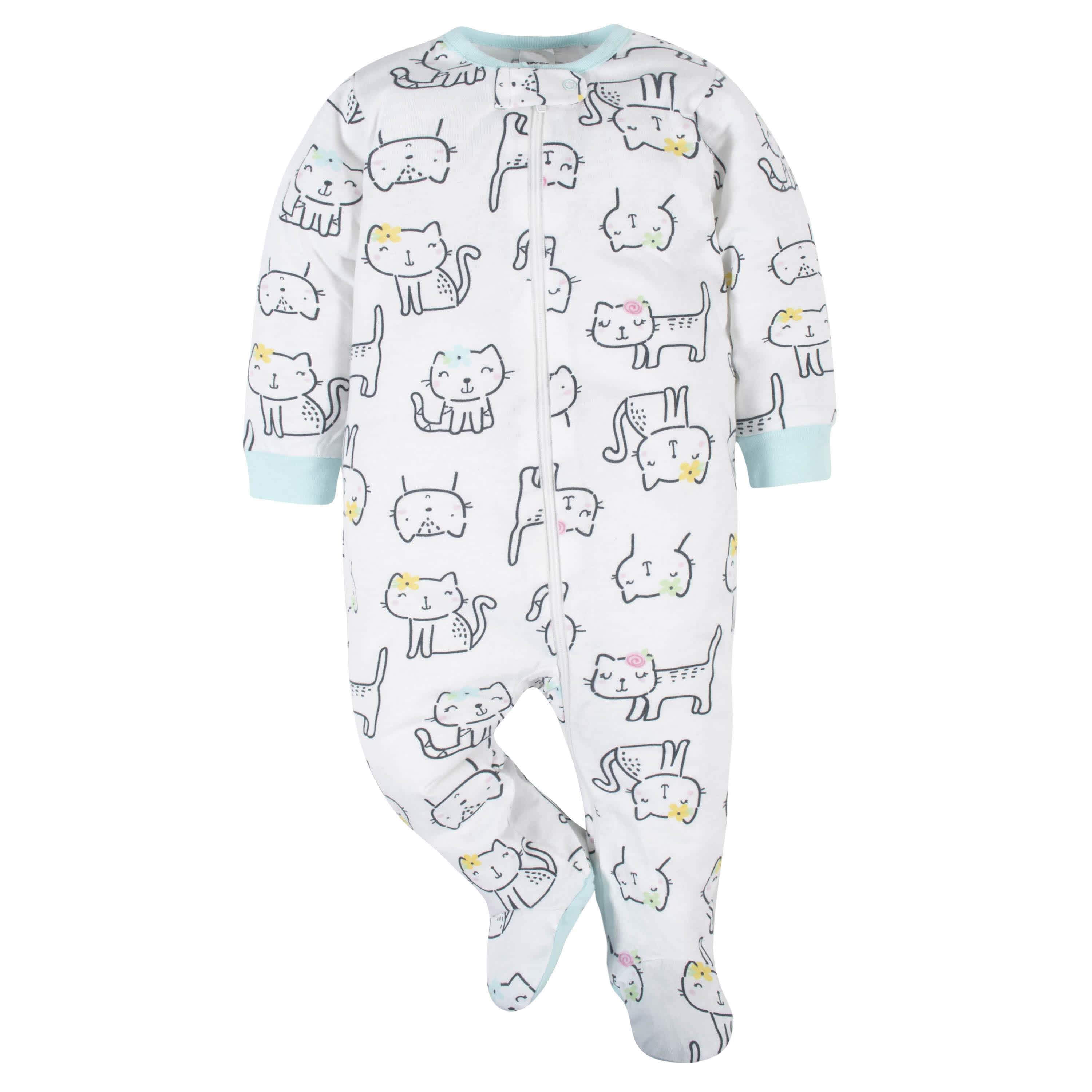 6-Piece Baby Girls Cat Onesies® Brand Bodysuit & Sleep N' Play Set-Gerber Childrenswear