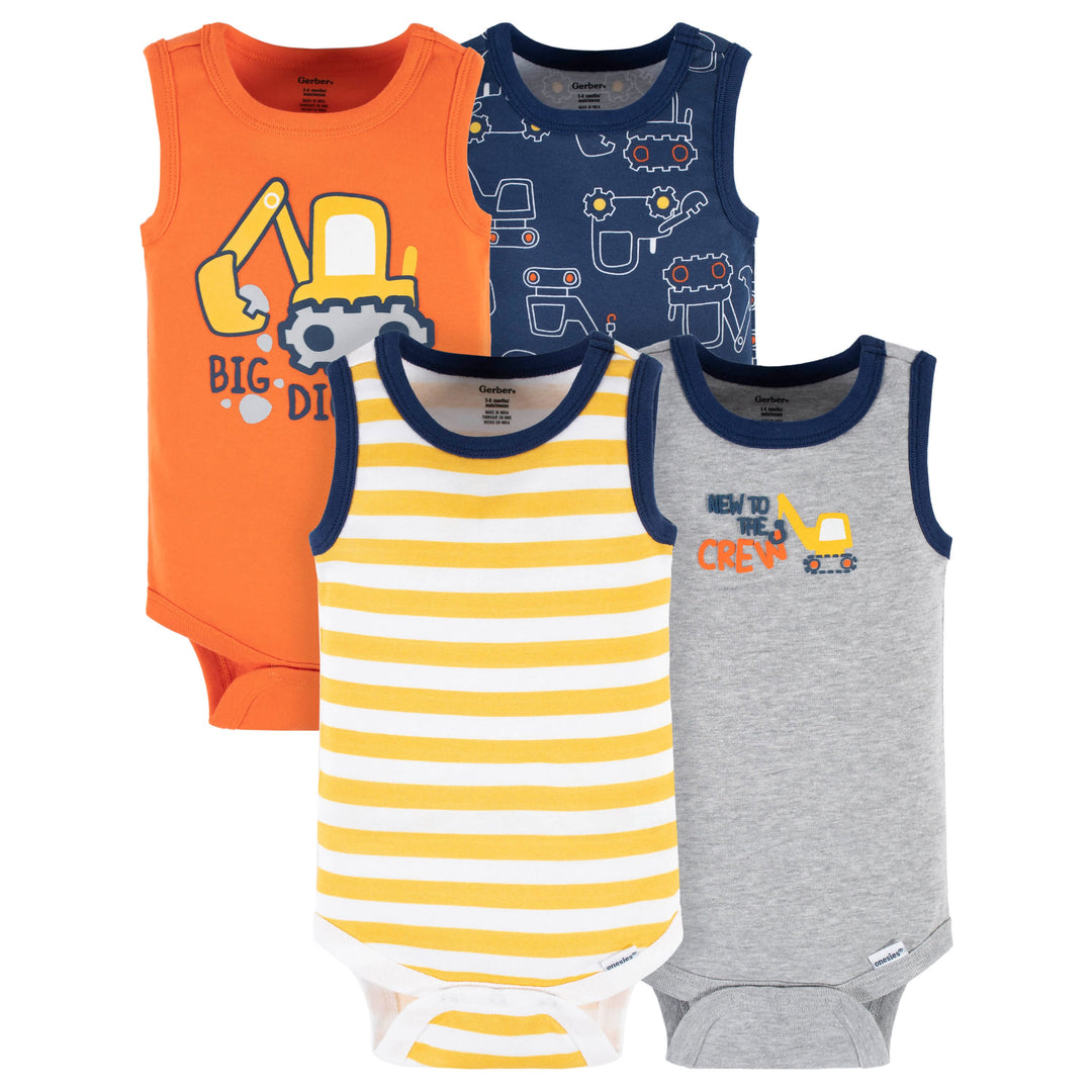 4-Pack Baby Boys Big Digger Tank Onesies® Bodysuits-Gerber Childrenswear