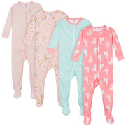 4-Pack Baby & Toddler Girls Llamas & Love Snug Fit Footed Cotton Pajamas-Gerber Childrenswear