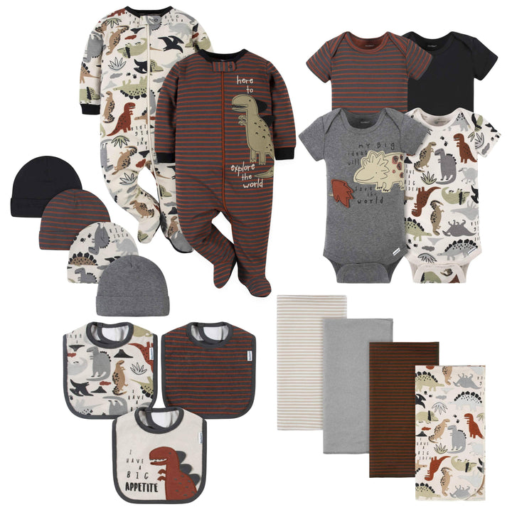 17-Piece Baby Boys Dino Apparel & Blankets Set-Gerber Childrenswear