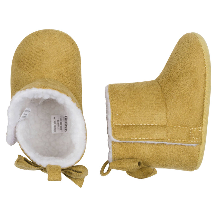 Baby Girls Taupe Bow Faux Suede Boots-Gerber Childrenswear