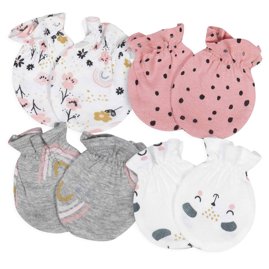 Gerber® 4-Pack Baby Girls Bear No Scratch Mittens Set-Gerber Childrenswear