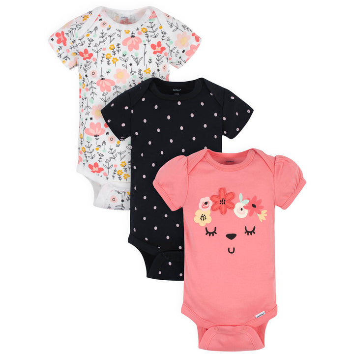 3-Pack Baby Girls Garden Floral Organic Short Sleeve Onesies® Bodysuits