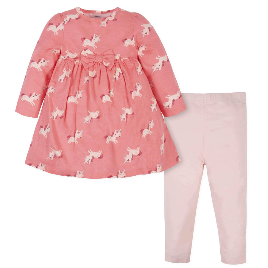 2-Piece Toddler Girls Unicorn Dress & Pants Set-Gerber Childrenswear