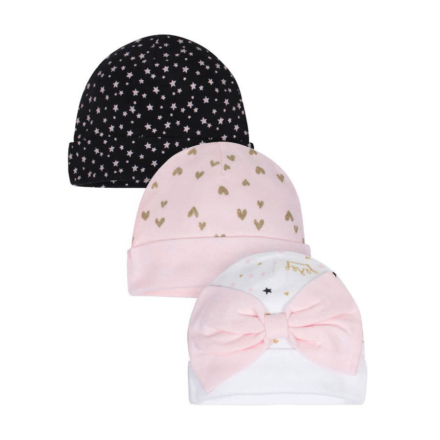Gerber® Organic 3-Pack Baby Girls Princess Ribbed Caps-Gerber Childrenswear