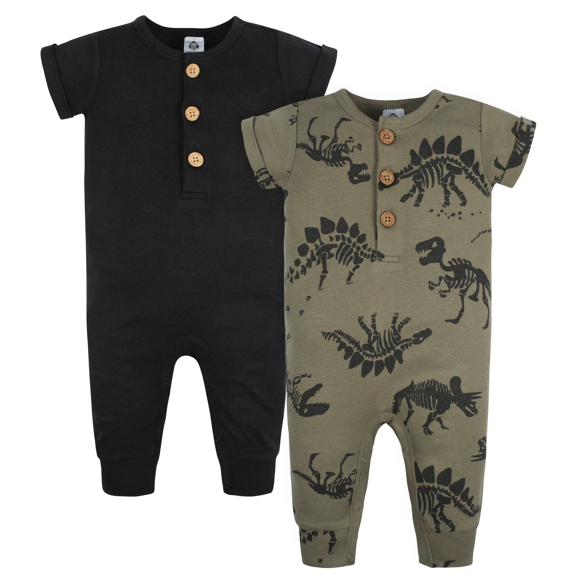 2-Pack Baby Boys Fossils & Black Short Sleeve Rompers-Gerber Childrenswear