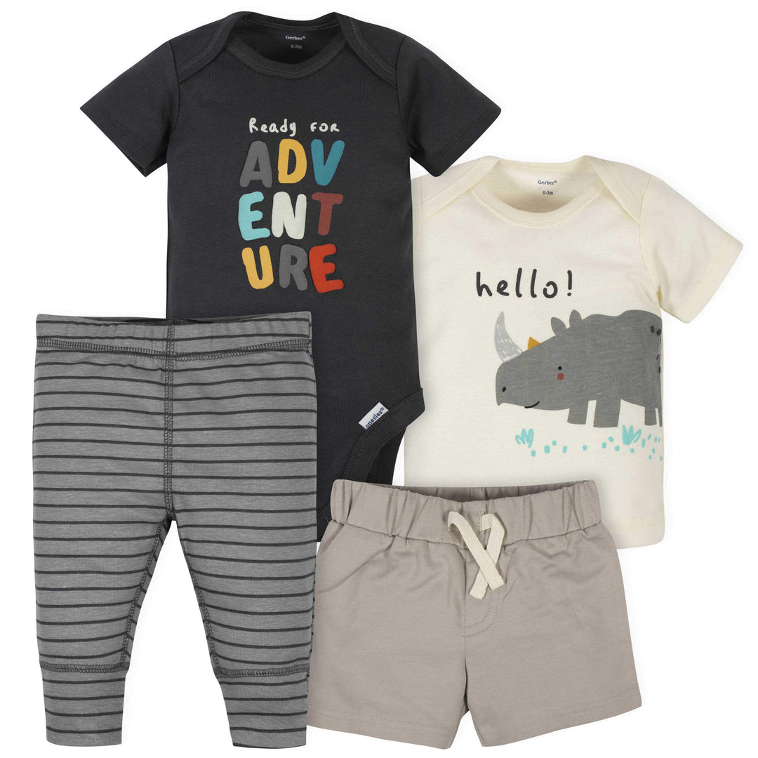 4-Piece Baby Boys Rhino Onesies® Bodysuit, Short, Shirt, and Active Pant Set