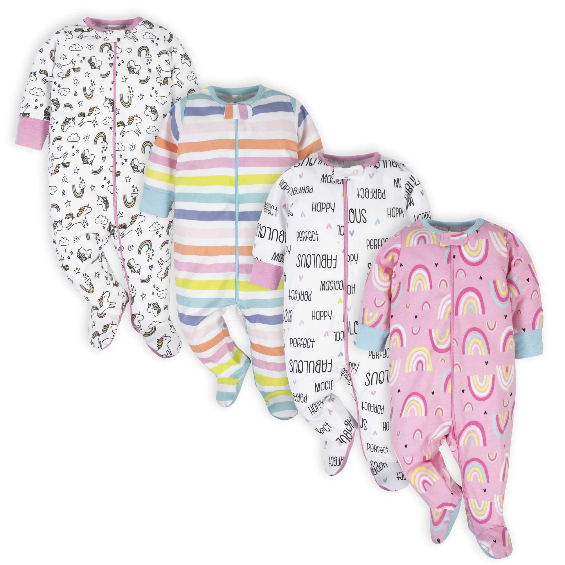 4-Pack Baby Girls Unicorns Sleep N' Plays-Gerber Childrenswear