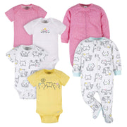 6-Piece Baby Girls Cat Onesies® Brand Bodysuit & Sleep N' Play Set-Gerber Childrenswear