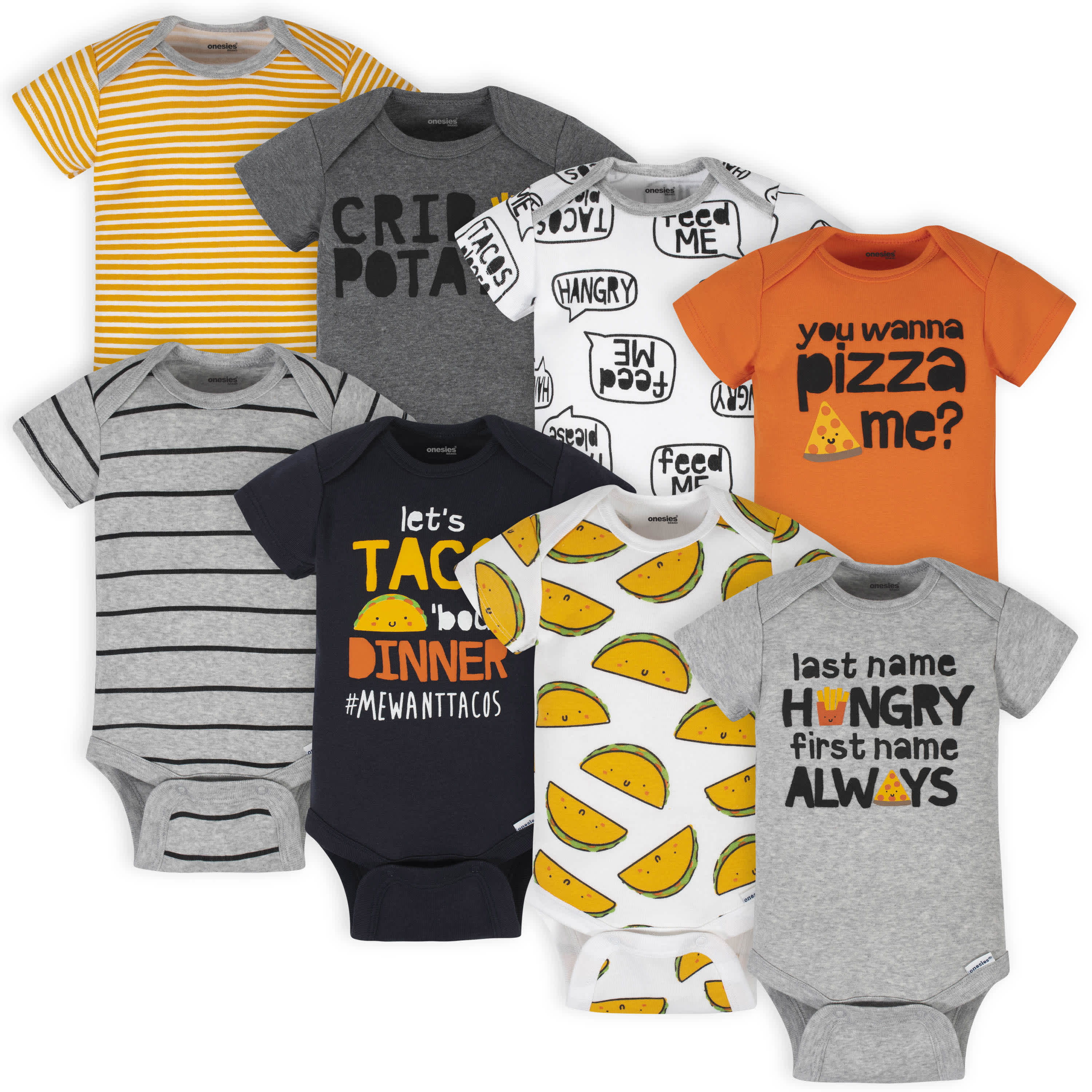 8-Pack Baby Boys Taco Onesies® Brand Bodysuits-Gerber Childrenswear
