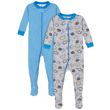 2-Pack Baby Boys Space Snug Fit Footed Cotton Pajamas, 3-6M