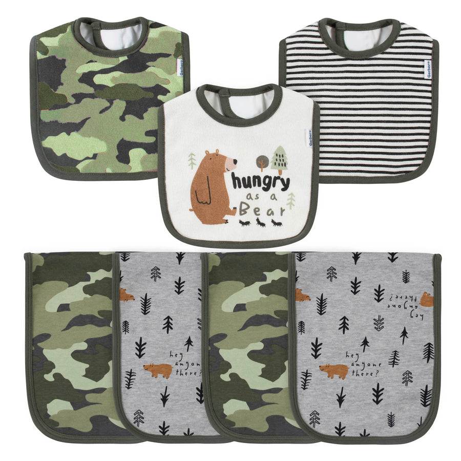 7-Piece Baby Boys Bear Terry Bibs & Terry Burp Cloths Set-Gerber Childrenswear