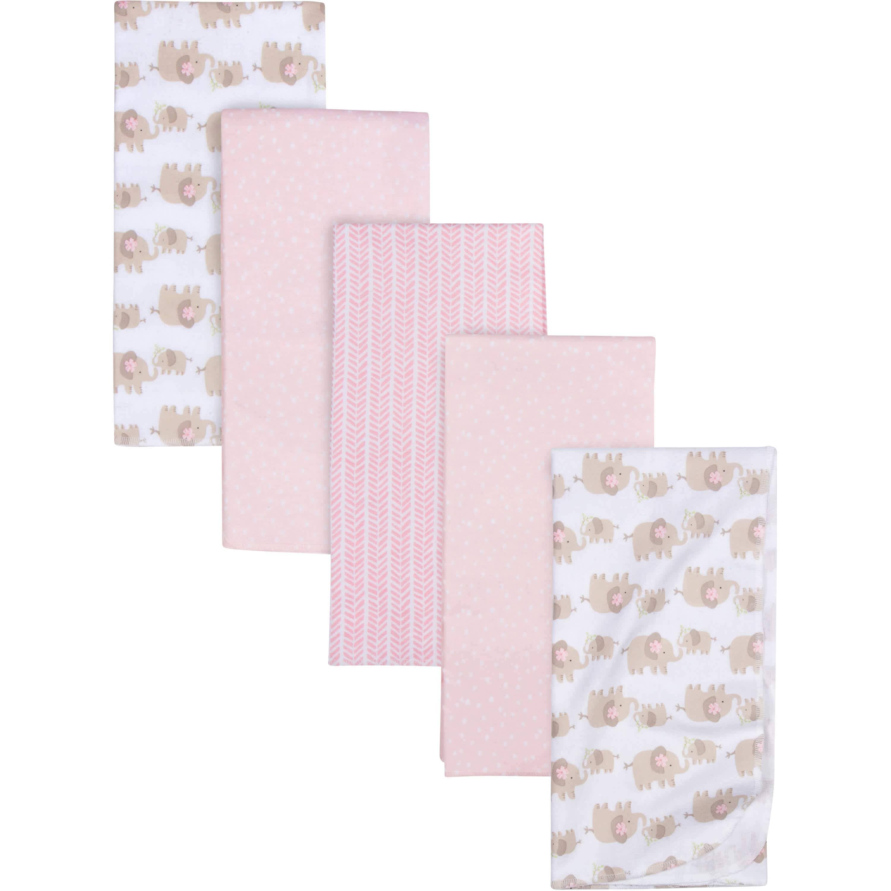5-Pack Baby Girls Elephants Flannel Receiving Blankets-Gerber Childrenswear