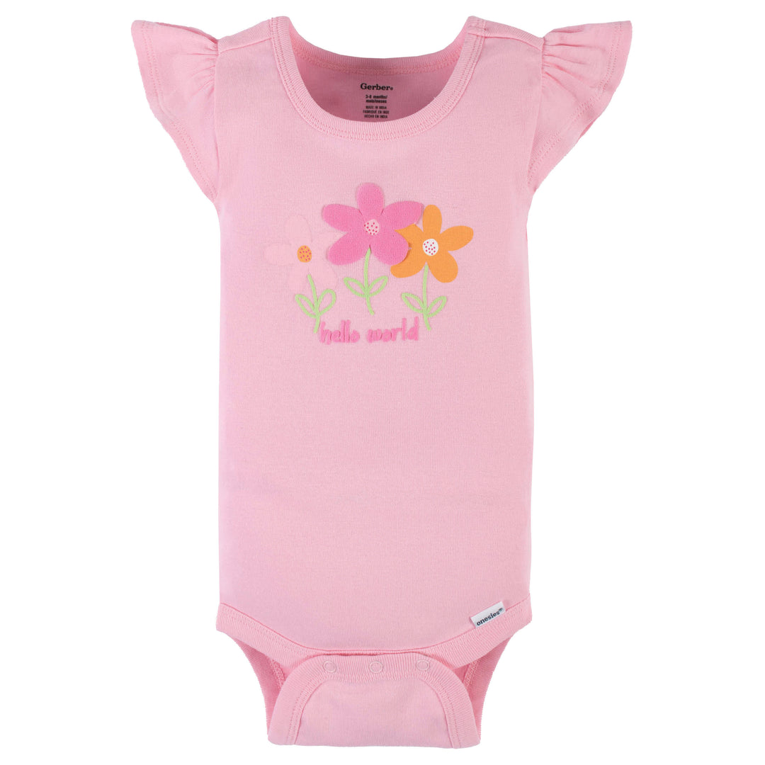 4-Pack Baby Girls Summer Blossom Short Sleeve Onesies® Bodysuits-Gerber Childrenswear