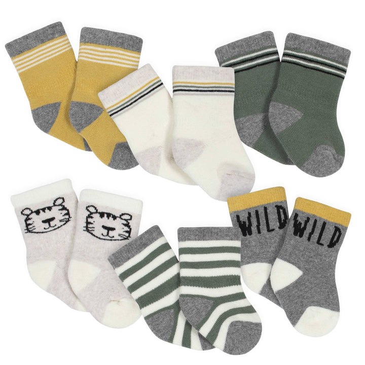 Gerber® 6-Pack Baby Boys Tiger Wiggle-Proof® Crew Socks-Gerber Childrenswear