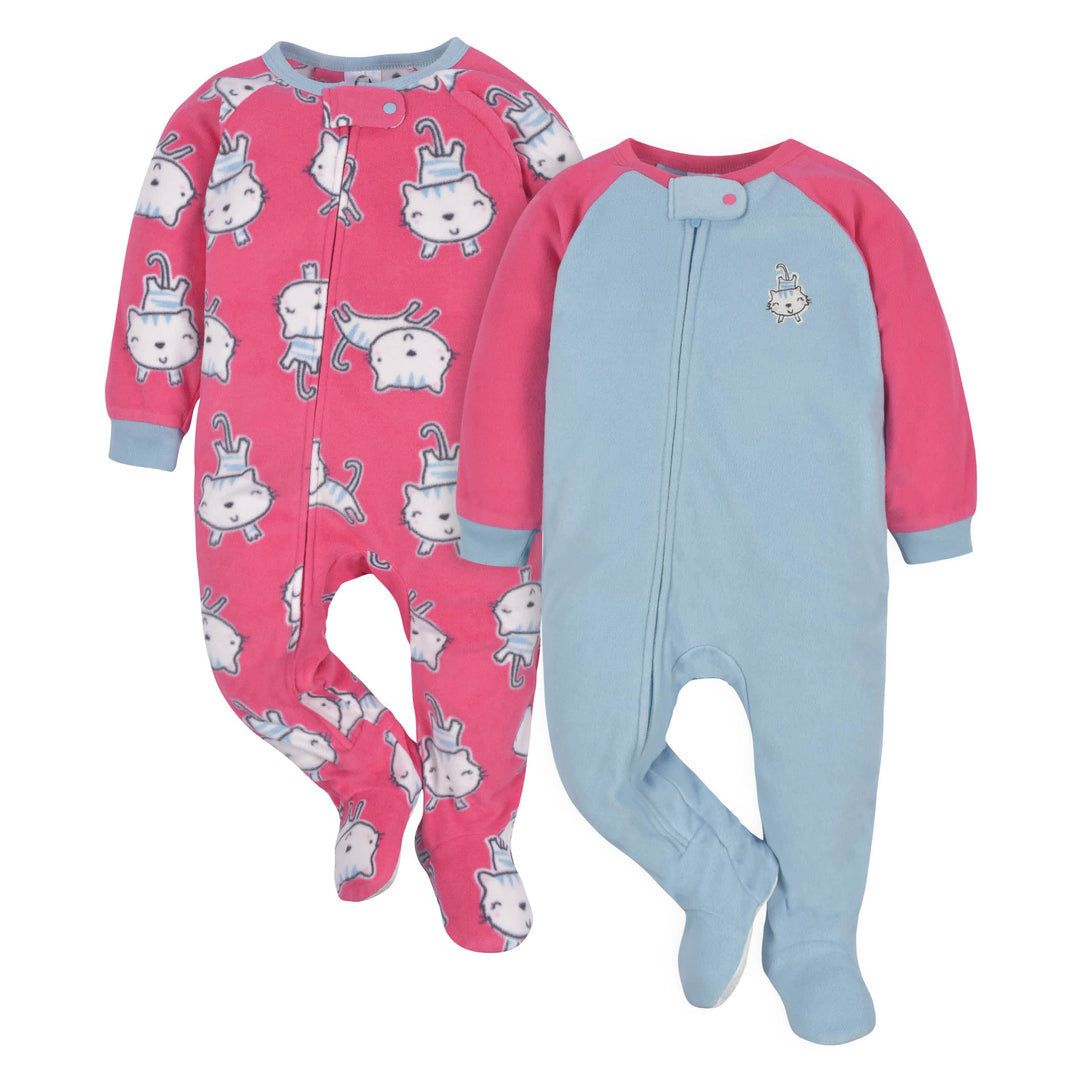 2-Pack Baby & Toddler Girls Pink Tigers Fleece Pajamas