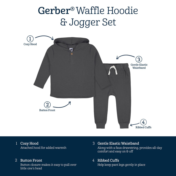2-Piece Infant & Toddler Boys Charcoal Waffle Hoodie & Jogger Set