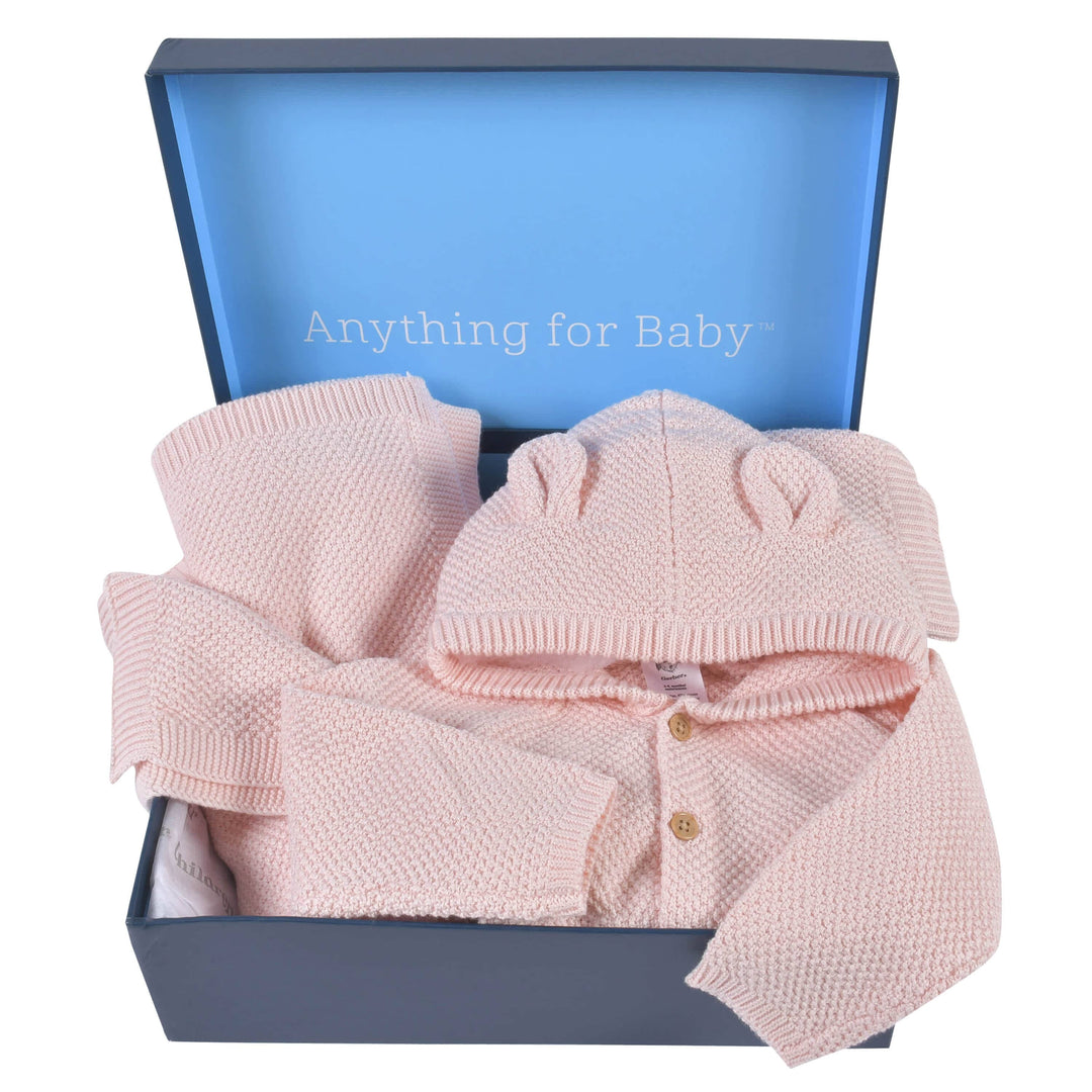 3-Piece Baby Girls Pink Knit Outfit & Blanket Set-Gerber Childrenswear