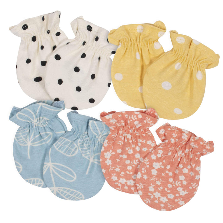 4-Pack Baby Girls Flower Pot Organic Mittens-Gerber Childrenswear