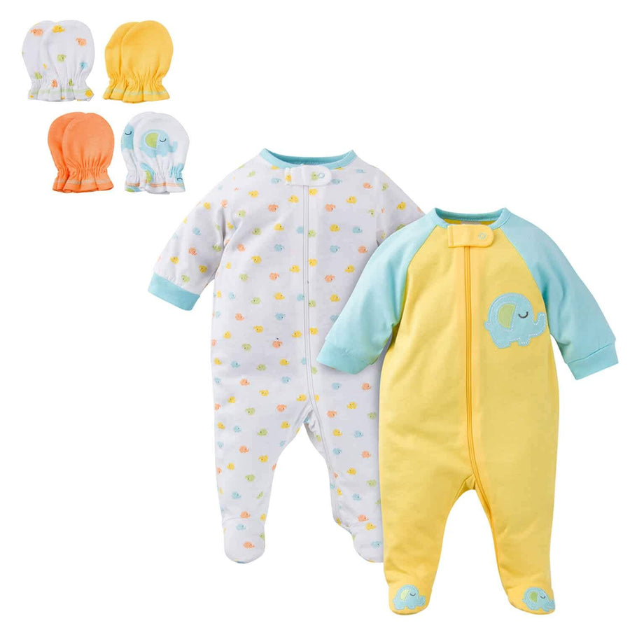 Gerber® 6-Piece Baby Neutral Elephant Mittens and Sleep 'n Play Set-Gerber Childrenswear