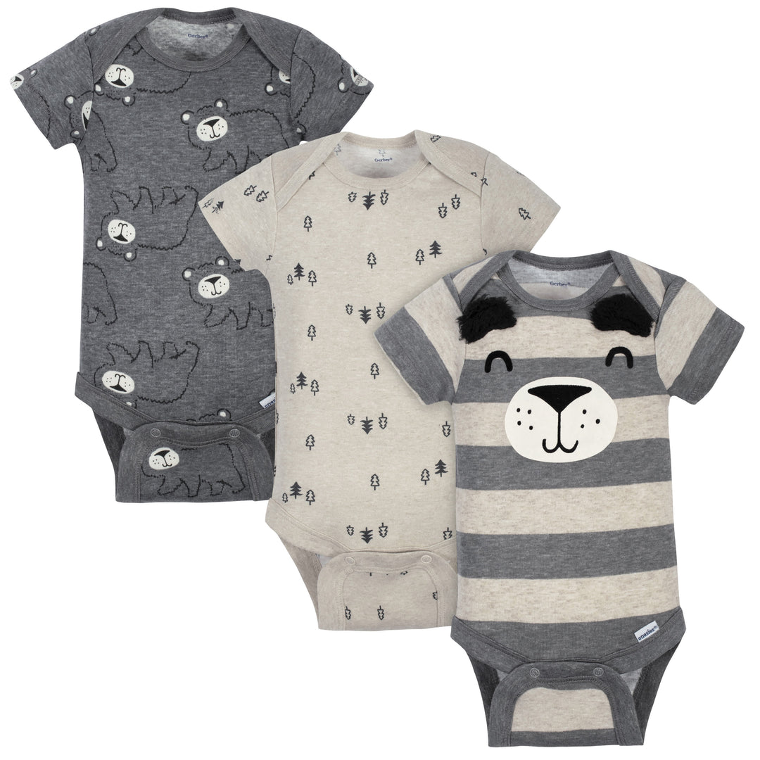 3-Pack Baby Boys Bear Short Sleeve Onesies® Bodysuits-Gerber Childrenswear