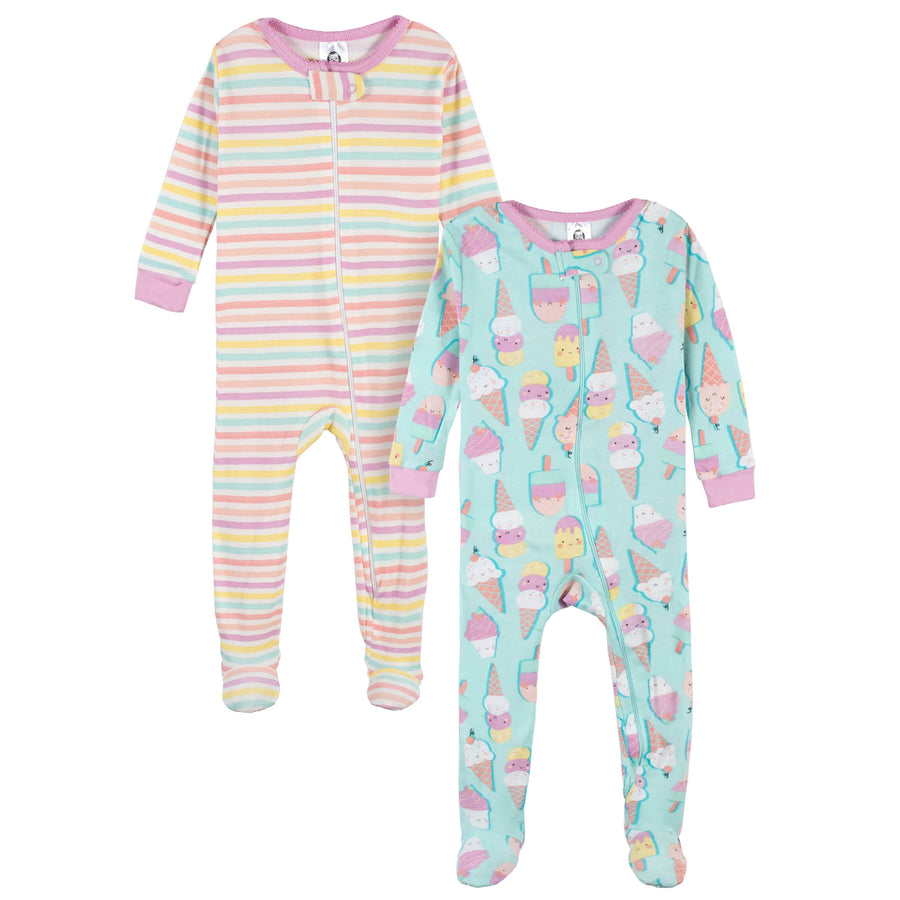 2-Pack Baby & Toddler Girls Ice Cream Dreams Snug Fit Footed Cotton Pajamas-Gerber Childrenswear