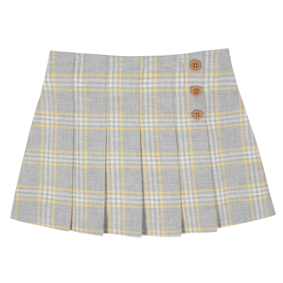 2-Piece Infant Toddler Girls Mustard Plaid Tee Skirt Set