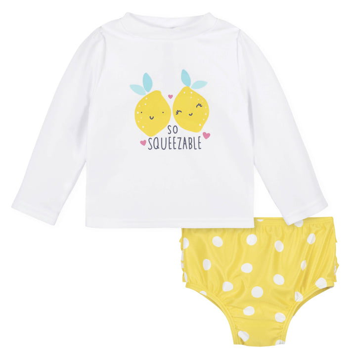 2-Piece Baby & Toddler Girls Lemon Squeeze Rash Guard & Swim Bottoms Set-Gerber Childrenswear