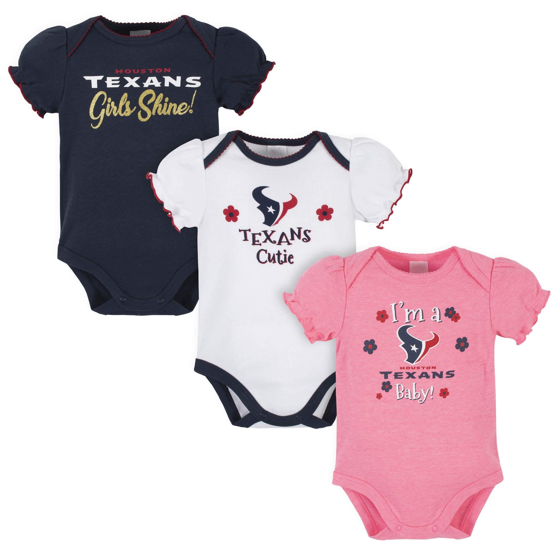 Houston Texans Baby Girls Short Sleeve Bodysuits-Gerber Childrenswear