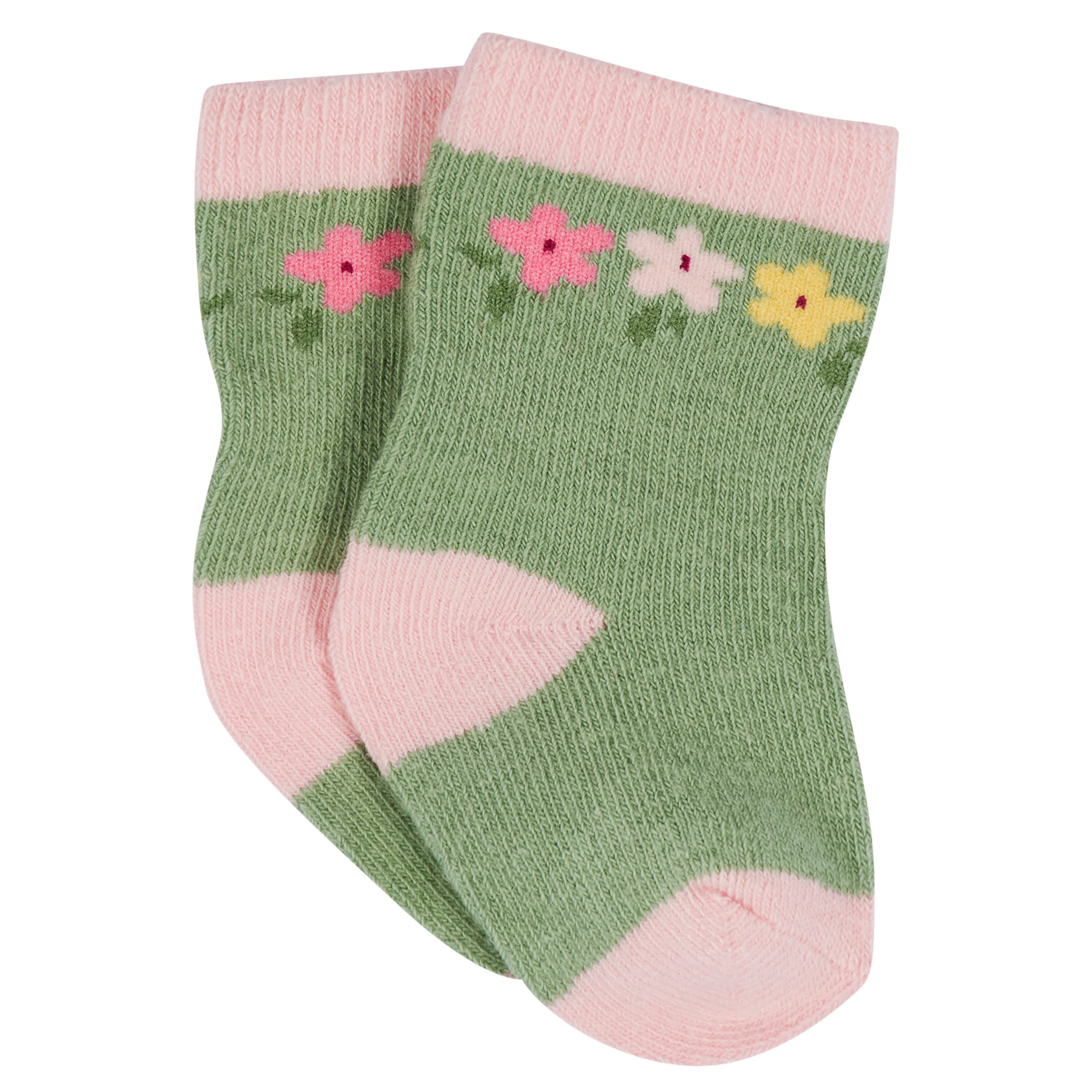 12-Pack Baby & Toddler Girls Floral Fox Jersey Crew Wiggle Proof® Socks