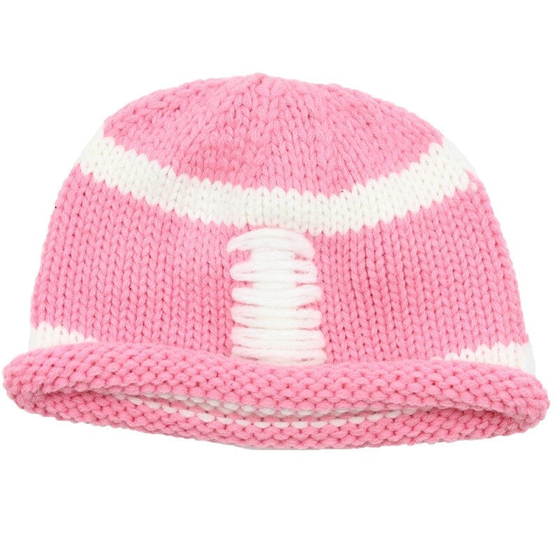 Pink Crochet Football Beanie