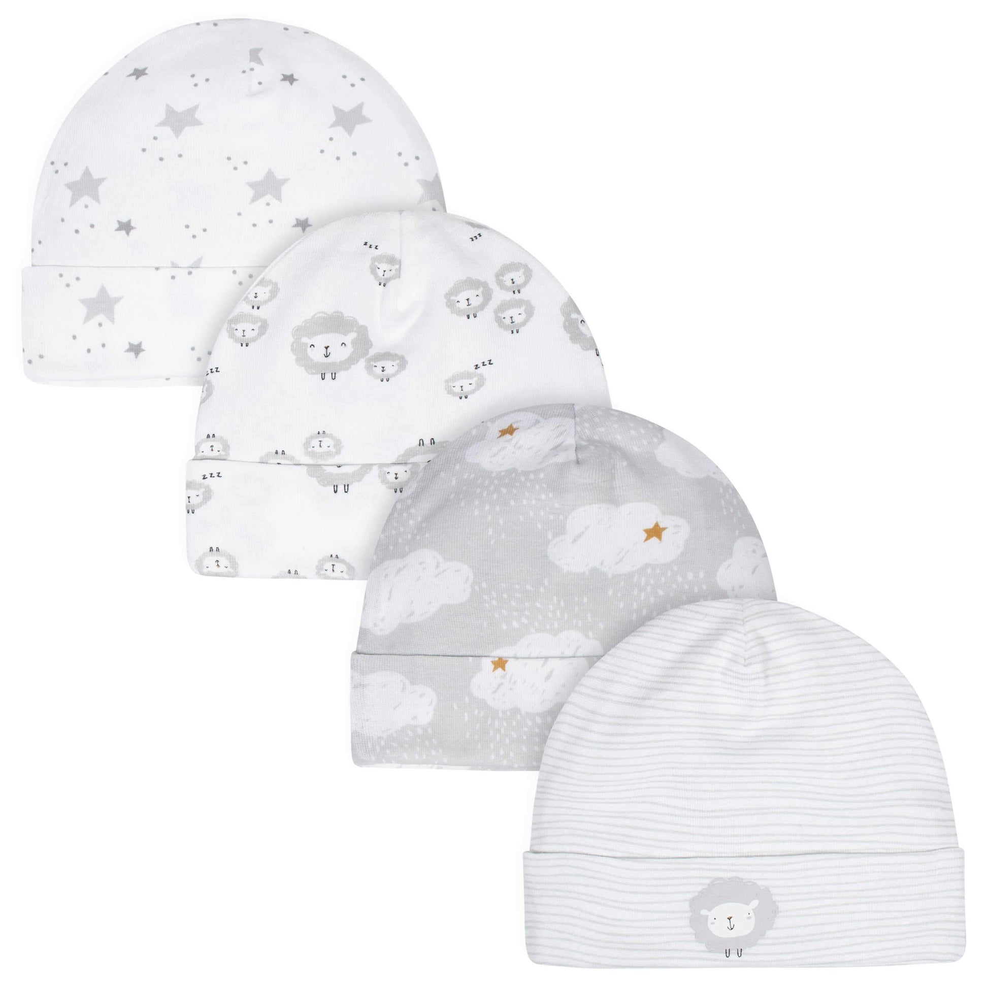 Gerber® 4-Pack Baby Neutral Sheep Caps-Gerber Childrenswear